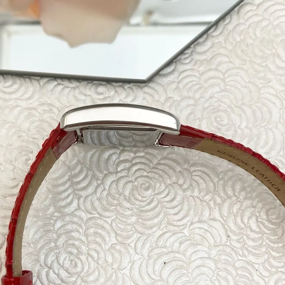 Sterling Signatures 925 Silver Tank Style Watch Mother of Pearl Dial Red Leather - Picture 12 of 16